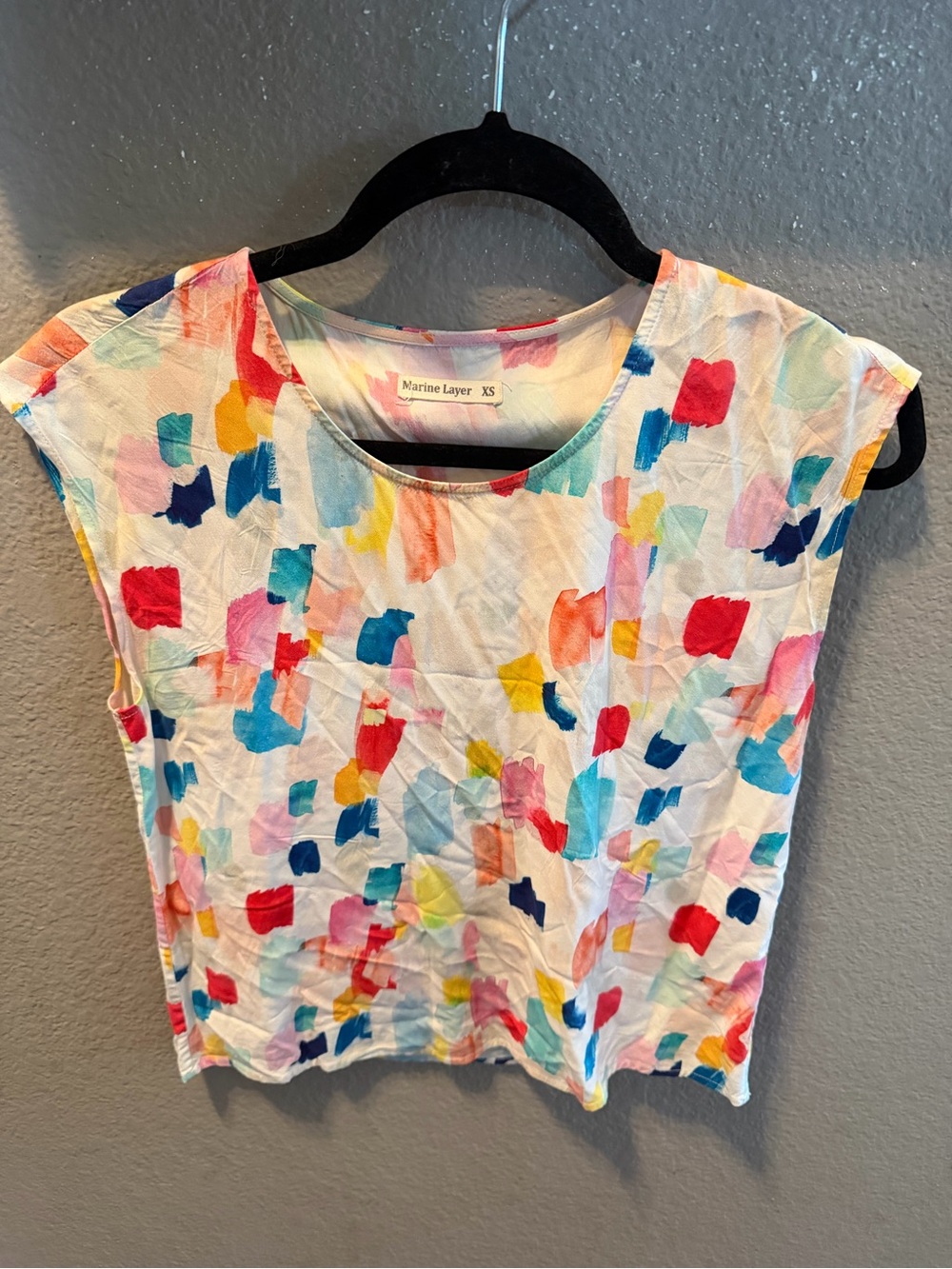 Marine Layer XS Watercolor Brushstroke Top Colorful Artist Print Blouse